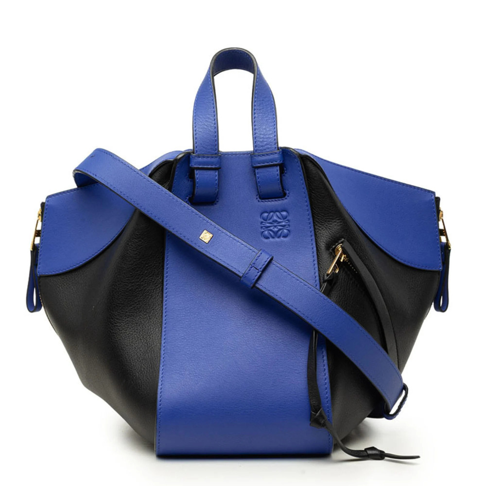 Loewe Anagram Hammock Small Handbag Shoulder Bag 2-Way Black Blue Leather Wom...